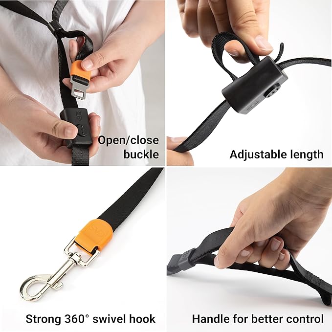 SVD.PET 4-in-1 Hands Free Dog Leash, Versatile Crossbody Dog Leash with Easy Release Buckle, Adjustable Waist Fit for Walking, Jogging and Running Your Pet (Black)