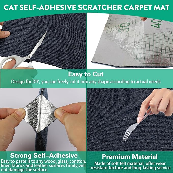 Cat Scratcher Mat, 78.7"x15.8" Cat Scratch Couch Furniture Protector, Trimmable Cat Scratch Carpet, DIY Climbing Cat Scratch Mat for Covering Cat Post, Wall & Door Protector from Cat Claws (Dark Blue)