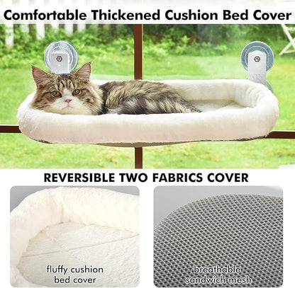 AMOSIJOY Cordless Cat Window Perch, Window Hammock for Cats with 4 Strong Suction Cups, Solid Metal Frame and Soft Cover, Indoor Cat Bed