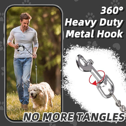 PUPTECK Retractable Dog Leash with Chew Proof Chain, 360 Tangle-Free Walking Leash for Small to Large Dogs, Heavy Duty up to 110lbs, 16ft Strong Nylon, One-Hand Brake White