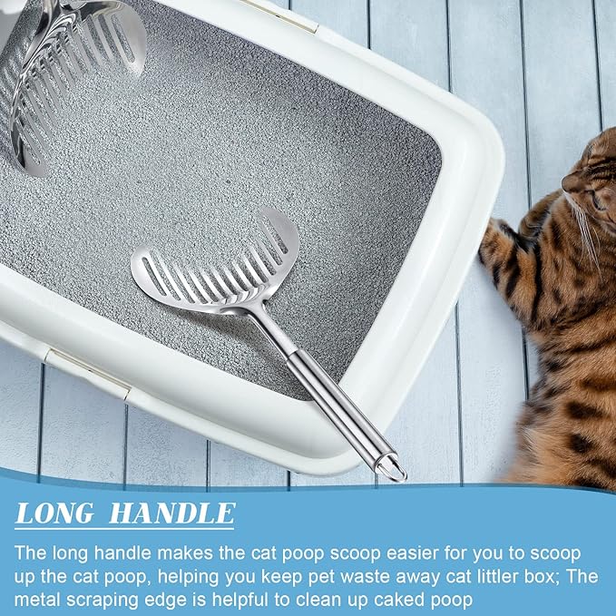Meanplan 2 Pcs Cat Metal Litter Scoop Litter Scoop, Cat Accessories Scooper Stainless Steel Kitty Poop Sifting Cleaning for Litter Box, Metal Poop Sifter Pet Supplies