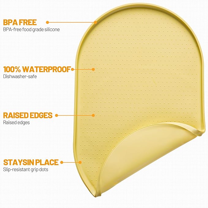 Hubulk 100% Waterproof Silicone Pet Feeding Mat with Raised Edge for Food and Water, Dog Bowl Mats, Cat Bowls Placemat with High Lip Protects Floor for Cats and Dogs (Yellow, 32" L x 24" W)