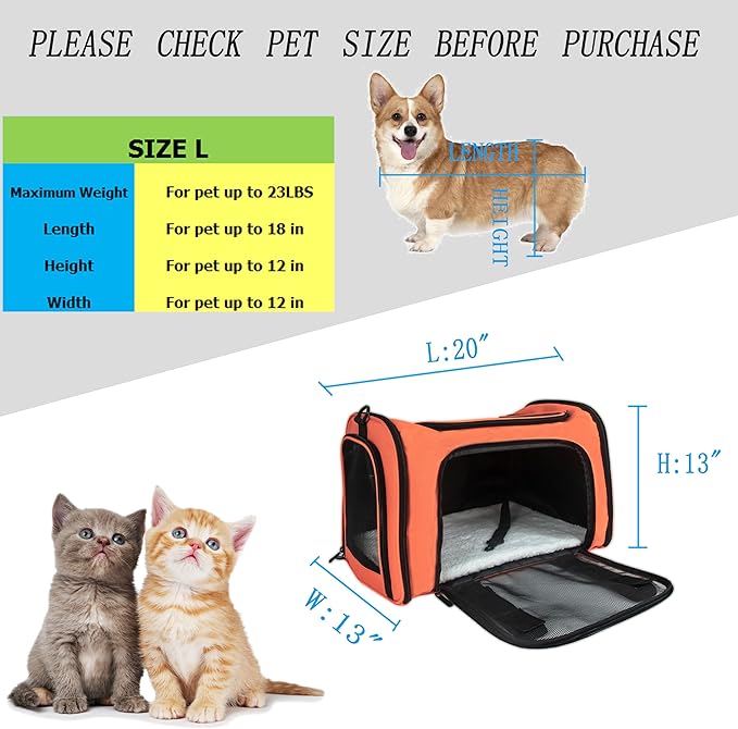 Soft Sided Carrier for Small Medium Cats Dogs ,Removable Pad Collapsible Travel Pet Carrier Large Watermelon