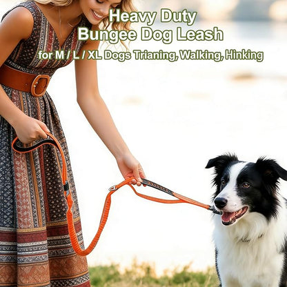Dog Leash Heavy Duty, 4-6FT Bungee Leash Dog Seat Belt for Car With 2 Padded Handles, Strong Shock Tactical Tug Leashes Reflective Rope Lead for Medium L X-Large Dogs Walking Running Training (Orange)