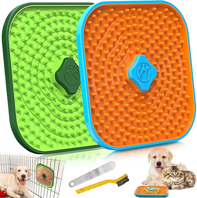 Licking Mat for Dogs, Crate Lick Mats Slow Feeder,Dog Cage Training Tools Pet Licking Mat Slow Feeder for Peanut Butter Kennel Therapy Dog Lick Pads for Boredom Anxiety (2pcs)