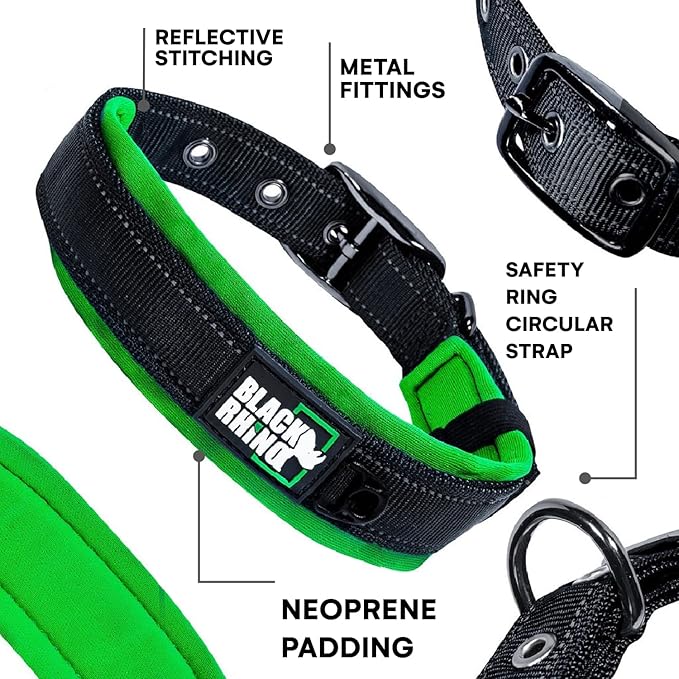 Black Rhino - The Comfort Collar Ultra Soft Neoprene Padded Dog Collar for All Breeds - Heavy Duty Adjustable Reflective Weatherproof (Small, Blue/Grey)