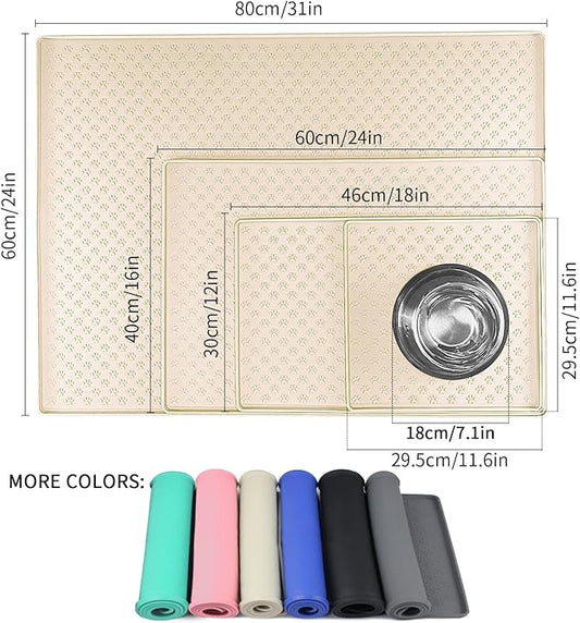Ptlom Silicone Pet Placemat for Dog and Cat, Waterproof Non-Slip Pet Feeding Bowl Mats for Food and Water, Small Medium Large Tray Mat Prevent Residues from Spilling to Floor, Beige, 18" 12"