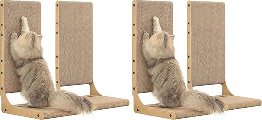 Zakkart 4-Pack Cat Scratching Board, 25.6'' Tall Cardboard L Shape Vertical Cat Scratchers for Indoor Cats, Cat Scratching Post for Wall and Couch, Large