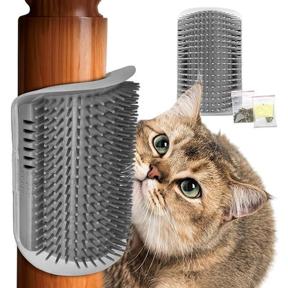 Cat Corner Scratcher – Cat Self Groomer for Indoor Cats – Wall Brush with Face Scratchers and Catnip | Easy to Install, Soft Massage, Fur Remover, Grooming Tool Also Works as Hand Comb for Cats