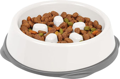 IRIS USA 2-Cup Slow Feeder Bowl, Anti-Choking & Anti-Slip Puzzle Dish for Healthy Digestion, Short Snout Dogs & Cats, BPA & PVC-Free, White/Gray