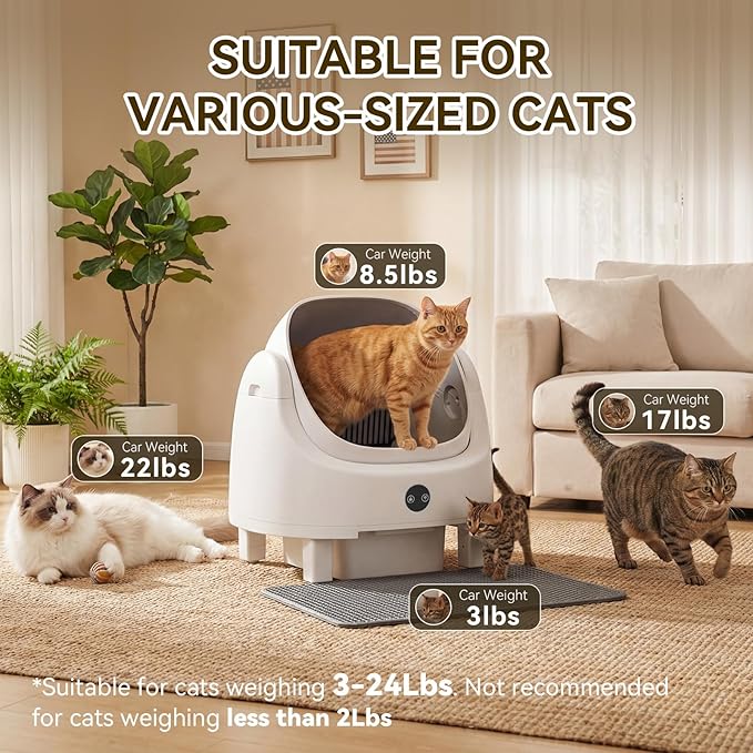 Self Cleaning Litter Box Safety Protection and Odor Control Automatic Litter Box App Control for Cats with Cat Litter Mat, Garbage Bag ＆ Scented Box