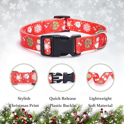 Christmas Dog Collar with Buckle Adjustable Safety Nylon Collars for Small Medium Large Dogs, Cute Stylish Girl Boy Christmas Dog Collar (Christma Red,M)