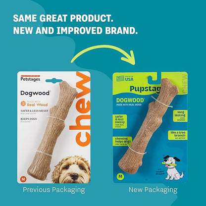 Pupstages Dogwood Dog Chew Toy – Real-Wood Blend, Natural Flavor & Texture, Moderate Chewers, Medium, 7.4"