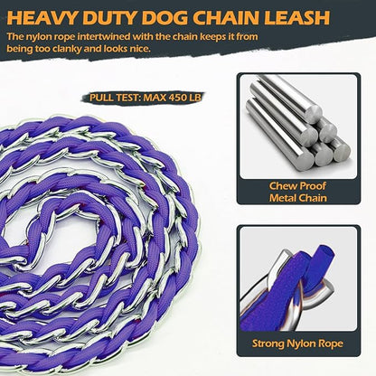 Chain Dog Leash Chew Proof Metal Leash for Medium Large Dogs, Chain Link Dog Anti Chew 5.2FT / 4FT Strong Anti Bite Comfortable Soft Padded Handle (Purple, 4FT（30-80lb）)