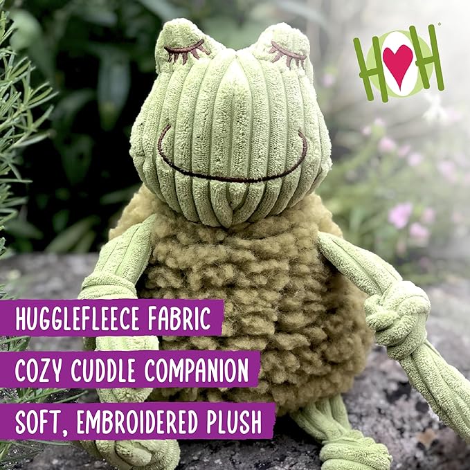 HuggleHounds Knottie Plush Dog Toy - Dog Stuffed Animal Toy, Puppy Toys, Squeaky Dog Toy for Small, Medium & Large Dogs, Durable Plush to Keep Them Busy - Fiona the Frog, Large