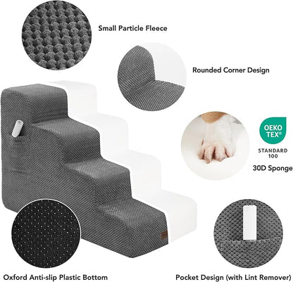 Deconovo Pet Stairs for Small & Elderly Dogs Cats 3-Step Dog Ramp Non-Slip Surface, Soft Washable Cover, Portable for Couch & Bed Use –Ideal for Senior Pets, Compact Storage Friendly, 15.7" H Ash Gray