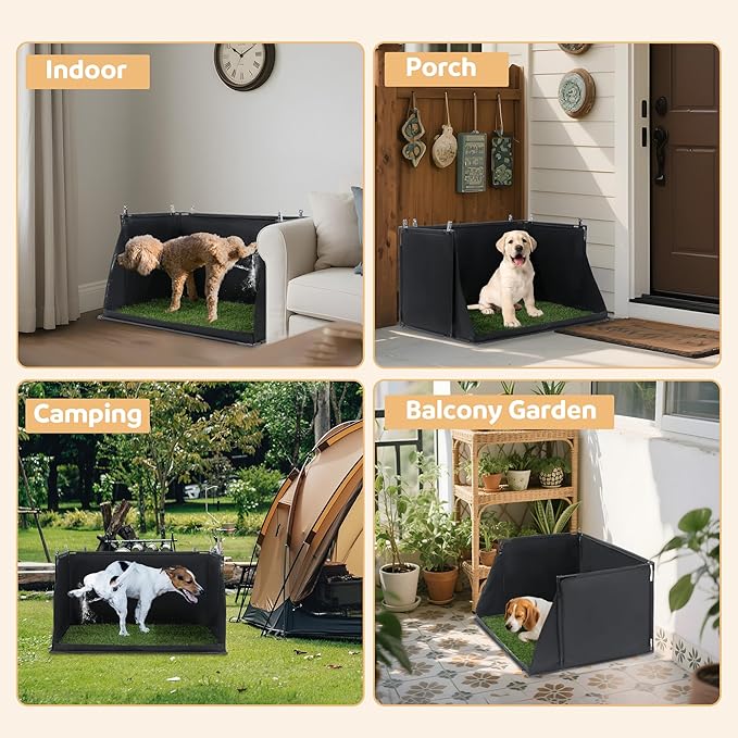 MABOZOO Dog Pee Pad Holder with Artificial Grass, 33.8 * 24 * 17.7 in Foldable Indoor Dog Potty Tray with Hemmed Edge, No Spill Pee Pad Holder Tray Puppy Litter Box for Dogs