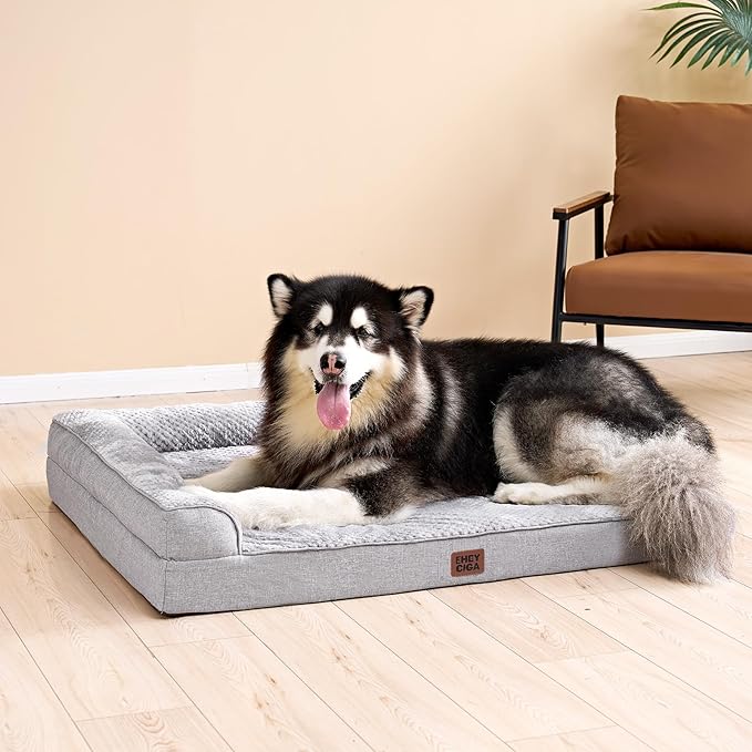 EHEYCIGA XXL Dog Bed Memory Foam, Orthopedic Giant Dog Bed Jumbo with Washable Removable Cover, Waterproof Pet Sofa Couch with Nonskid Bottom, 48x35x7.5, Grey