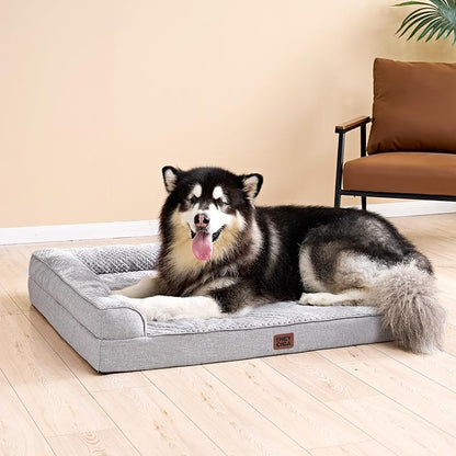 EHEYCIGA XXL Dog Bed Memory Foam, Orthopedic Giant Dog Bed Jumbo with Washable Removable Cover, Waterproof Pet Sofa Couch with Nonskid Bottom, 48x35x7.5, Grey
