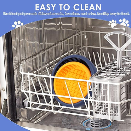 2 Pcs Dog Lick Bowl with Suction Cup, Non-Slip Slow Feeder Licking Mat, Large and Small Size, Dog Freeze Bowl for Small and Medium Dogs, BPA Free Silicone, Dishwasher Safe (Deep Blue & Orange)