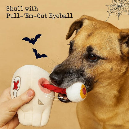 10PC Small Dog Toys Set, Creepy-Theme Puppy Enrichment Small Dog Toys Squeaky & Crinkle Funny Plush Stuffed Christmas Stocking Stuffers Bundle for with Pumpkin, Skeleton, Mummy, Bat & More