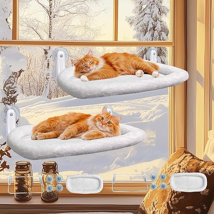 L&W BROS. 2PC Cat Window Perch Cushion Bed Cat Hammock with 4 Updated Suction Cups Easy to Assemble Window Bed for Heavy Large Cats (L 2Pc)