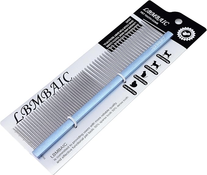 Metal Dog Grooming Comb for Shedding Tangles,Knots,Mats.Dog Combs With Long Wide Tooth for Long Thick Curly Hair Metal Pet Comb for Poodles and Goldendoodles Dematting.7.5INCHES.(Blue)