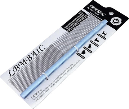 Metal Dog Grooming Comb for Shedding Tangles,Knots,Mats.Dog Combs With Long Wide Tooth for Long Thick Curly Hair Metal Pet Comb for Poodles and Goldendoodles Dematting.7.5INCHES.(Blue)