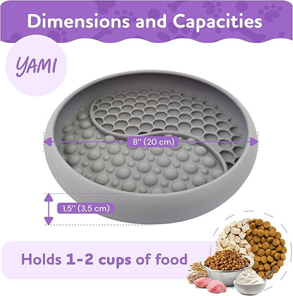 YAMI Dog Lick Bowl, Lick Mat for Dogs, Wet Food Cat Slow Feeder, Freeze Bowl, Enrichment & Puzzle Toy for Anxiety Relief, Food-Grade Silicone, Suction Cups, Dishwasher Fit, for All Breed (Light Gray)