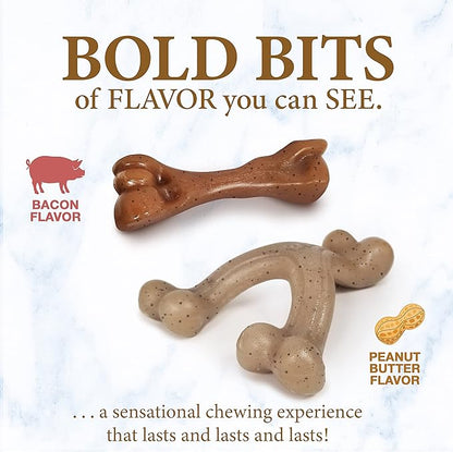 Nylabone Gourmet Style Femur & Wishbone Strong Chew Toy for Puppies, Puppy Teething Toy, Bacon & Peanut Butter Flavor, Small Dogs - Up to 25 Ibs, 2 Pack