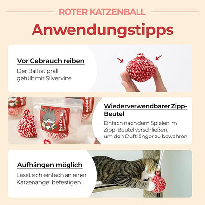 JAYU PET Red Cat Ball [W/O Bell Version] - Handmade Silvervine Cat Toy with Catnip, Interactive Matatabi Ball for Indoor Cats & Kittens, Feline Play Toy & Gift (2.7 inch)