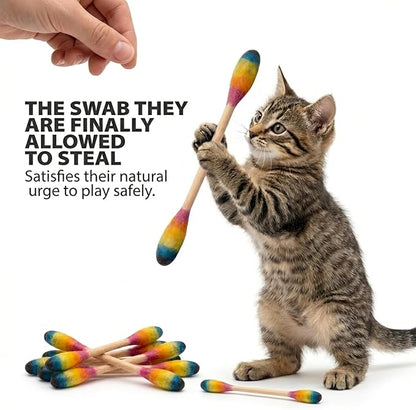 Glaciart One Swabs Cat Toys with Catnip - 6 Pk | Durable for Chew, Cute Cat Toys Interactive Kitty for Boredom, Exercise, & Play | Filled w/Organic Catnip for Anxiety & as Digestive Aid | Gift Idea
