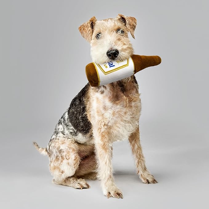 design LAB, Inc. Natural Light Beer Dog Toy | Official Merchandise Beer Bottle Squeaky Plush Toy for Dogs | 10 inch Small Novelty Dog Toys for Fun and Fetch