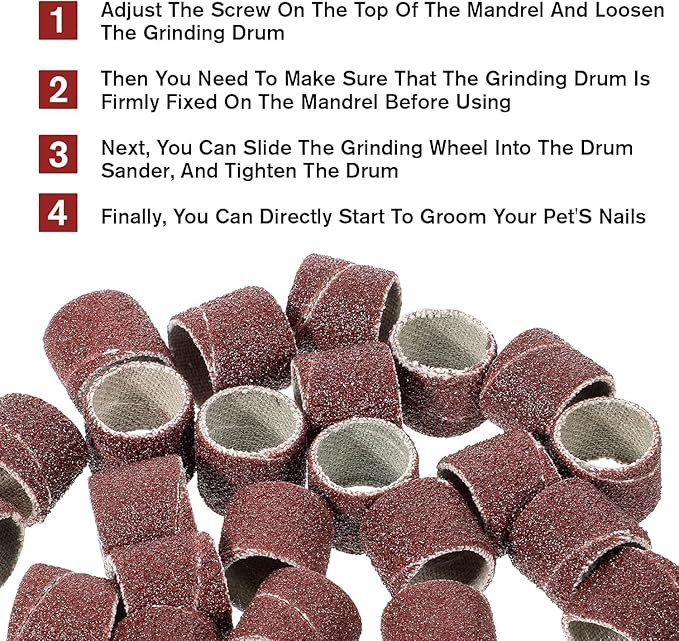 42 Pcs Pet Nail Grinder Replacement Kit with Grit Nail Smoother Sanding Drum Set Claw Grooming Supplies for Dog Claw Care