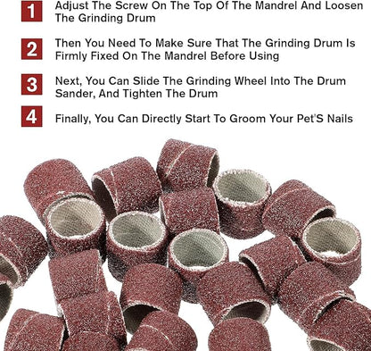 42 Pcs Pet Nail Grinder Replacement Kit with Grit Nail Smoother Sanding Drum Set Claw Grooming Supplies for Dog Claw Care