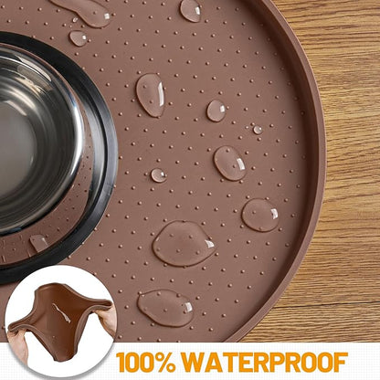 Hubulk 100% Waterproof Silicone Pet Feeding Mat with Raised Edge for Food and Water, Dog Bowl Mats, Cat Bowls Placemat with High Lip Protects Floor for Cats and Dogs (Brown, 32" L x 24" W)