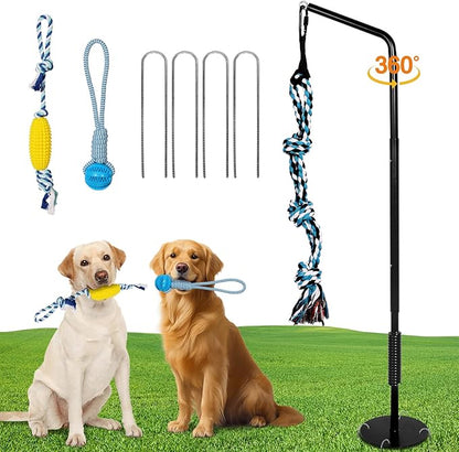 Outdoor Dog Tug Toy Reinforced Spring Rod with Durable chew-Resistant Rope for Independent Play and Interactive Fun in Yards and lawns Adjustable Height for Medium to Large Breeds Black