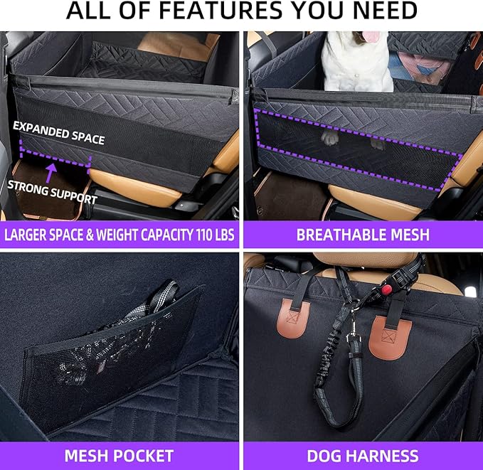 TKYZ Large Dog Car Seat,Back Seat Extender for Dogs,Waterproof Medium Dog Seat Cover for Backseat, Pet Bed for Car Hammock(Black-L)