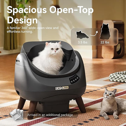 CATLINK Self Cleaning Cat Litter Box Open-X, 5G & 2.4G WiFi, Safe Anti-Pinch Automatic Litter Box Open Top, AI Waste Analysis Health Monitor, App, Odor Free - Grey/Large Kit (Multi-Cat Household)