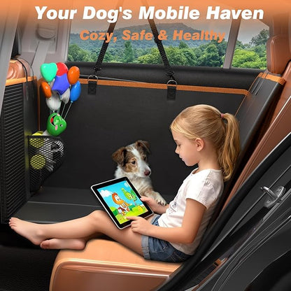 Gusil Back Seat Extender for Dogs: Mobile Cozy Pet Den! Skin-Safe Padding, Heavy-Duty PU Leather with Hard Bottom, 450lb Capacity-Waterproof, Non-Slip, 45% More Space (Fits Cars, SUVs & Small Trucks)