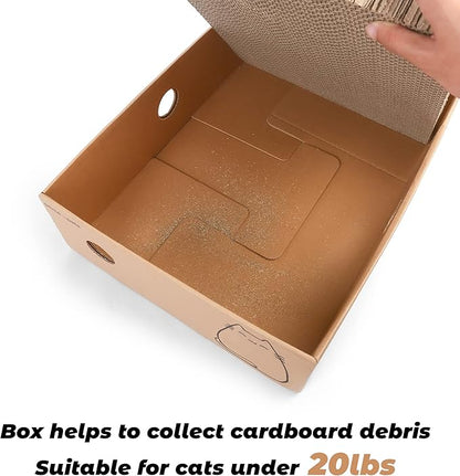 PrimePets Cat Scratcher, Wide Cat Scratch Pad with Box, 5 Pack, XL Reversible Scratcher Cardboard for Indoor Cats, 17x13x5'' Kitty Bed Scratching Board with Catnip, Convenient Replacement Hole Design