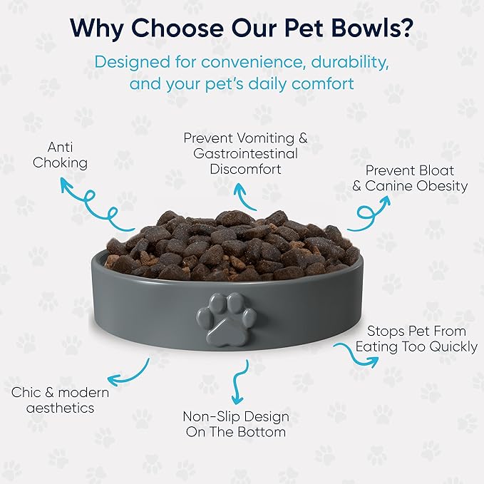 Slow Feeder Dog Bowls – Dog Bowl Slow Feeder – Microwaveable Dog Slow Feeder for All Breeds – Lead and BPA-Free Ceramic Pet Bowl – Pet Feeder for Fast Eaters