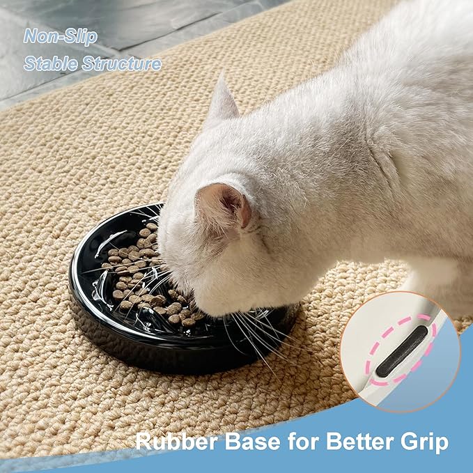 Slow Feeder Bowl for Cats and Small Dogs,Cilkus Fish Pool Design, Fun Interactive Bloat Stop Puzzle Feeder Bowl Healthy Eating Diet Made of Melamine Food Grade Material Dishwasher Safe (Black)