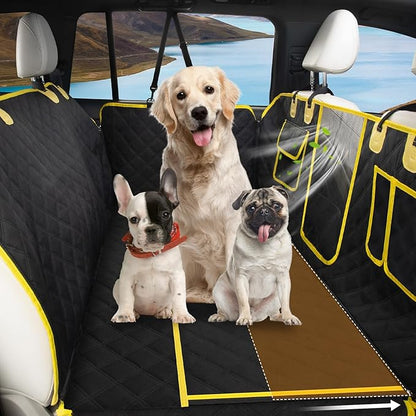 L'AGRATY Dog Car Seat Cover: Waterproof Back Seat Extender for Dogs with Side Flaps - Nonslip Hard Bottom Car Seat Cover for Dogs with Mesh Window: 60/40 Split Bench Dog Hammork Bed for Car SUV Truck