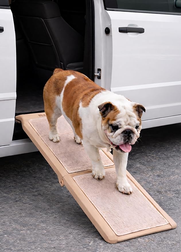 Pet Gear SupertraX Ramps for Dogs and Cats, Maximum Traction Surface, Portable/Easy-Fold (No Tools Required), Built in Handle for Travel, 5 Models, 42" L X 16" W, Supports 150 lbs, Oatmeal