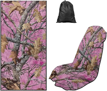 SEANATIVE Car Seat Towel Covers with Storage Bag Seat Post Workout Sweat Washable Cover for Car Towel for Dog Pet Workout Outdoor Sport Activities, Pink Camouflage Hunting Print
