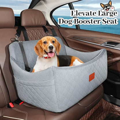 Wooaidagg Dog Car Seat for Medium & Large Dogs Up to 55lbs, Memory Foam Cushion, Washable Cover, Safety Straps & Non-Slip Base(Grey,Large)