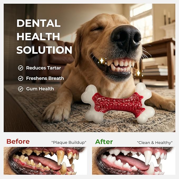 Tough Dog Toys for Aggressive Chewers Large Breed - 8'' Beef Flavor Indestructible Nylon Dog Chew Toys for Large Dogs, Heavy Duty Dog Bone Keep Busy, Teething Dental Care Toy Dog Birthday Gift