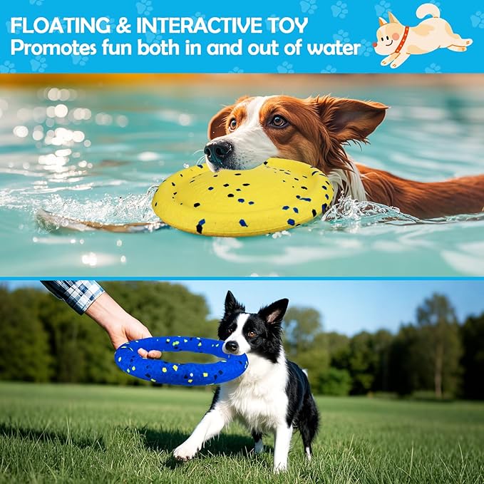 BABORUI Floating Dog Pool Toy – Durable E-TPU Dog Water Toy for Fetch & Chew, Bright Floating Dogs Toys for Pool, Beach & Outdoor Play – Dogs Beach Essentials (Blue Ring & Yellow Plate)