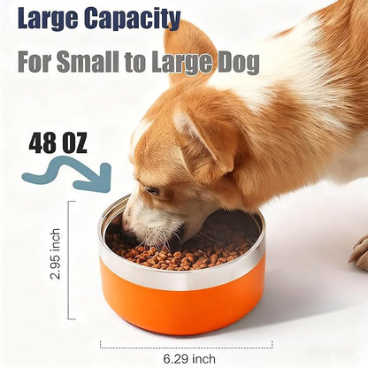 Dog Bowl, Dog Food Water Bowl with Non-Slip Rubber Base, Stainless Steel, Double Wall, Small Medium Large Dogs, 32oz, Pack of 2 (Orange)